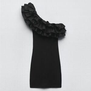 NWOT Zara Black One-Shoulder Ruffle Dress Size S